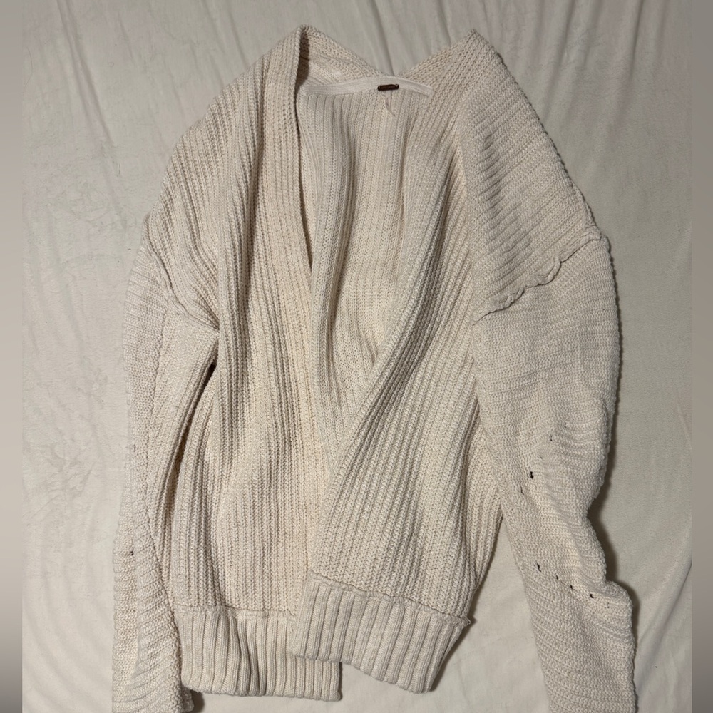 Free People Cream Ribbed Cardigan